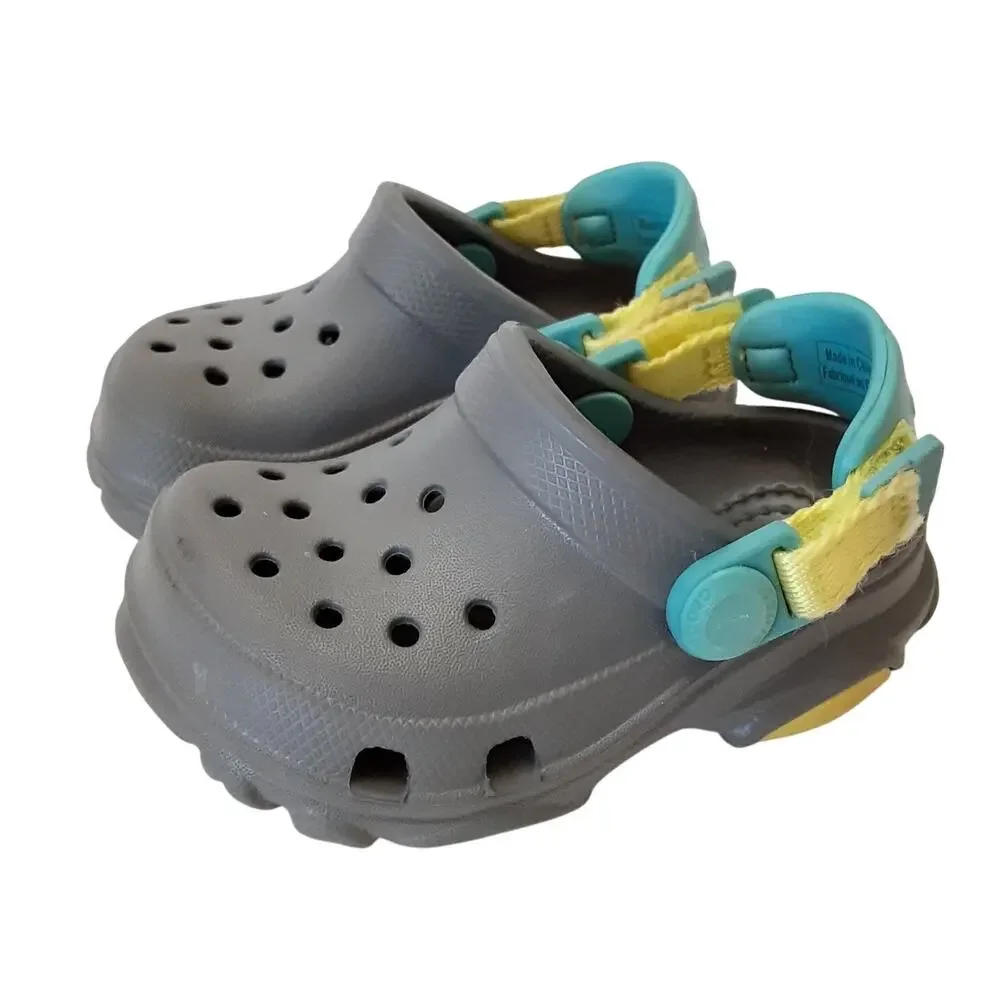 Crocs Clogs All Terrain Kids Water Shoes Gray Back Strap Toddler 4C Summer